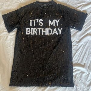 Forever 21 Black Sequin "It's My Birthday" T shirt dress